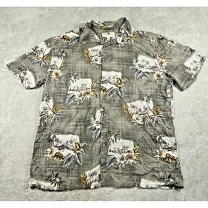 Island Shores Men's Button-Up Tropical Print Hawaiian Shirt Gray Size XL